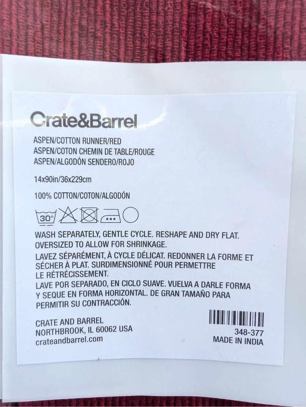 Crate and Barrel Aspen Red Cotton Table Runner 14x90 Zet Of 2 Christmas Holidays